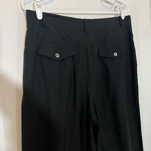 Vintage J Peterman Women Silk Dress Pants Size 16 Black Pleated Tapered Pockets - Picture 11 of 12